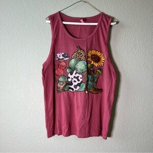 I.D. By Next Level Women’s Western Style Maroon Tank Top Size Large Boots& Cacti